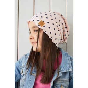 Pudra Siyah Puantiye Kız Çocuk Bebek Şapka Bere Yumuşak %100 Pamuklu Penye Trend Seri