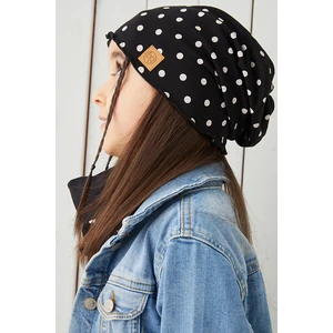 Siyah Beyaz Puantiye Kız Çocuk Bebek Şapka Bere Yumuşak %100 Pamuklu Penye Trend Seri