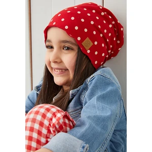 Kırmızı Beyaz Puantiye Kız Çocuk Bebek Şapka Bere Yumuşak %100 Pamuklu Penye Trend Seri