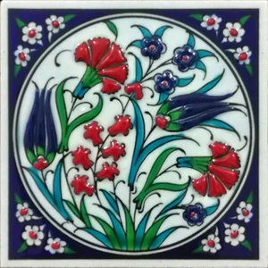 Armada Çini 10x10 Cm ED 101 Lale Karanfil İznik El dekoru Çini Pano