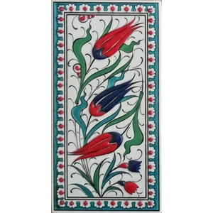 Armada Çini 10x20 Cm ED 215 Turkuaz Üç lale El dekoru Çini Karo