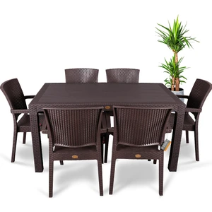 Rattan Masa Takımı 80x140 Camsız Masa 6 Kişilik Rattan Sandalye Seti Bahçe Balkon Teras Takımı