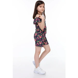 Kız Çocuk Çiçek Desenli Askılı Tulum