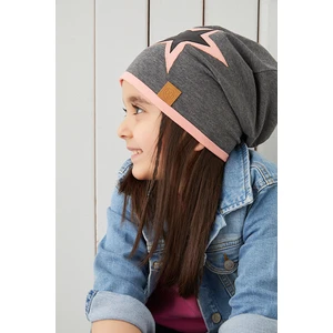 Pudra Gri Çocuk  Şapka Bere Yumuşak Pamuklu Penye Yıldız Seri