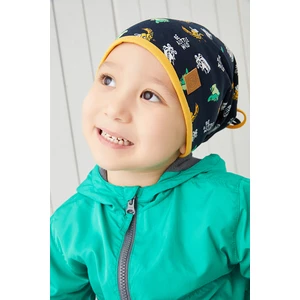 Pamuklu Çift Katlı Yumuşak Penye Lacivert Sarı Figürlü Erkek Çocuk Bebek Şapka Bere Yerli Üretim