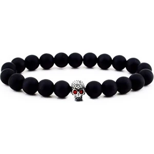 Gümüş Kuru Kafa Oniks Doğal Taş Erkek Bileklik