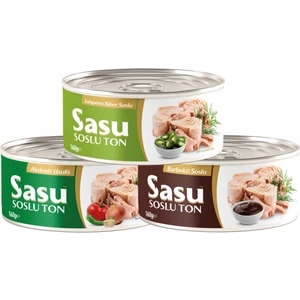 "Sasu Barbekü Soslu Ton 160 gr + Sasu Jalapeno Biberi Soslu Ton 160 gr + Sasu Akdeniz Usulü Ton 160 gr "