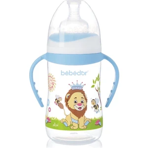 B-89322 Desenli Geniş Ağız Kulplu Biberon 250 ml Mavi