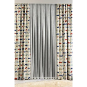 Vanessa Perde Pamuklu Baskılı Doğal Keten Fon Perde 140 En Büzgülü Ekstraforlu Kuşaklı Arabalı Çocuk Odası Perde