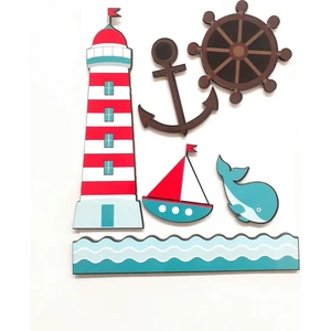 Akın Aksesuar Çapa Dümen Denizci Temalı 6 Parça Ahşap Duvar Yapıştırma Süsü