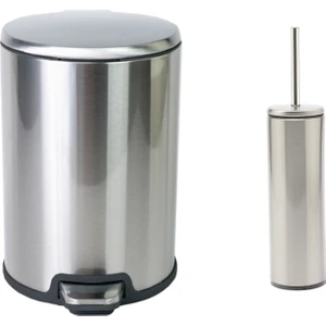M-SE49-30-06 Cigo Krom 2'li Set 12 Lt. Çöp Kovası ve Tuvalet Fırçası