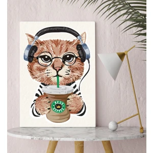 Bitmeyen Kartuş Bk Gift Kahve Içen Kedi Tasarımlı Kanvas Tablo 30X50CM-1