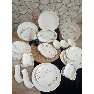 Kahvaltı Takımı 23 Parça 6 Kişilik Mat Krem Mermer Dekor