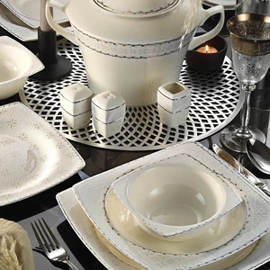 Kütahya Porselen Bone Mare 62 Parça Platin Fileli Yemek Takımı 36420