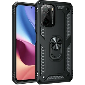 Xiaomi Redmi K40 Kılıf Vega Tank Koruma Standlı Yüzüklü Mıknatıslı Siyah