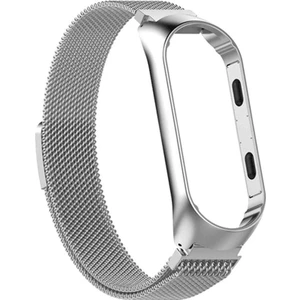 Xiaomi Mi Band 6 Kordon Hasır Metal Kordon Mıknatıslı Gümüş