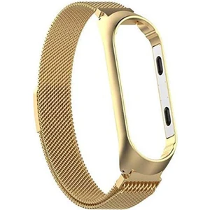 Xiaomi Mi Band 6 Kordon Hasır Metal Kordon Mıknatıslı Gold