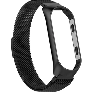 Xiaomi Mi Band 6 Kordon Hasır Metal Kordon Mıknatıslı Siyah
