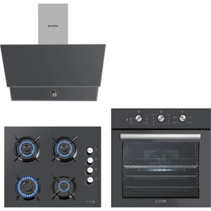 Kristal Antrasit Ankastre Set (DA6-830 Davlumbaz - KO-40 TAHDF Ocak - B66 - Sf2 Fırın)
