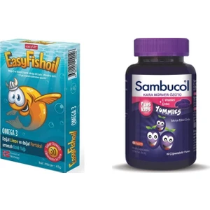 Easyfishoil Omega 3 Çiğnenebilir 30 Jel Tablet+Sambucol Kids Yummies 60 Çiğneme Tableti