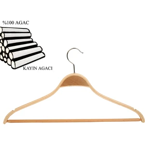 Nyn Ahşap Askı Barlı Gömlek Pantolon Askısı Naturel Renk 100 Adet