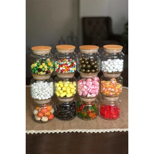 12'li 500 ml Bambu Kapaklı Baharatlık Seti Saklama Kabı Cam Kavanoz