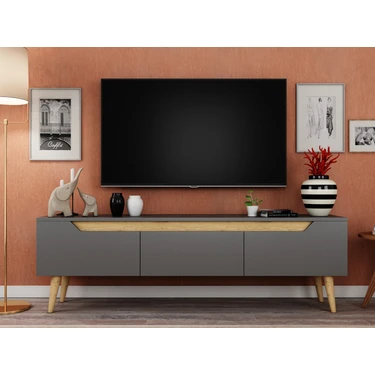 Ankara Mobilya Mana Antrasit TV Ünitesi Modern Tasarım Ahşap Ayaklı 160 cm Suntalam