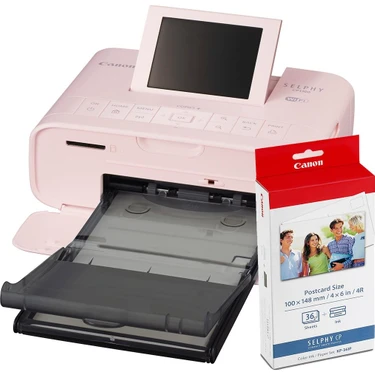 Canon SELPHY CP1300 Pembe Fotoğraf Yazıcısı + Color INK Kağıt Seti (36'lı) (Canon Eurasia