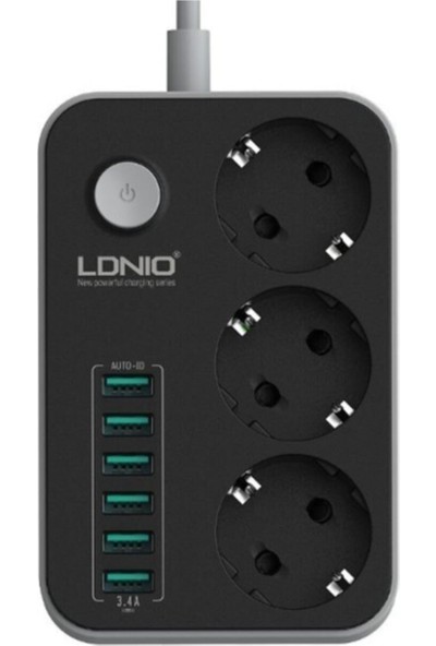 Ldnio SE3631 Grup Priz 3'lü 5V 3.4A 6portlu USB Çıkışlı 1.6 M SE3631