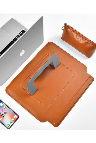 Apple MacBook 16 Inç Macbook Skin Pro Standlı Pu Deri Su Geçirmez Laptop Kılıf