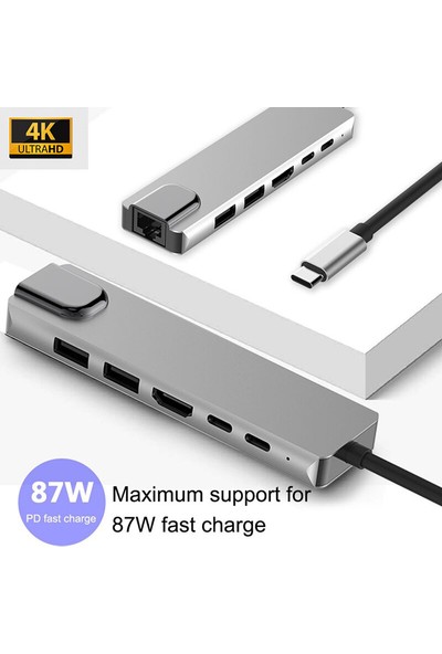 Daytona CF04 Macbook Uyumlu Type-C™ To 4K HDMI Tv Projeksiyon Ultra Hd 1080P 2* Type-C 2* USB 3.0 Ethernet Lan 6ın1 Çevirici Hub Adaptör