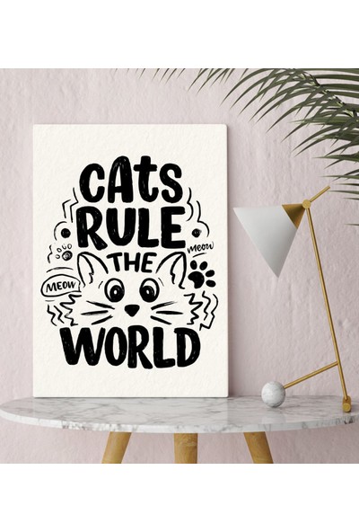 Bitmeyen Kartuş Bk Gift Cats Rule The World Tasarımlı Kanvas Tablo 30X50CM-1
