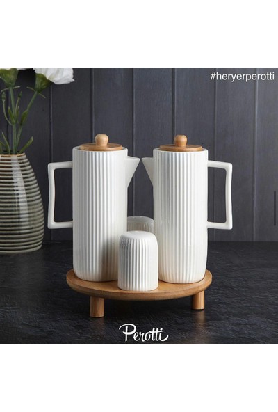 Perotti 1.kalite Bambu Porselen Silikon Kapaklı 7 Parça Yağlık Seti