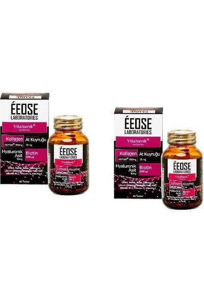 Eeose Collagen Tablet ( Kollajen + Hyaluronik Asit + Atkuyruğu + Biotin + C Vitamini) 45 Tablet x 2 Adet
