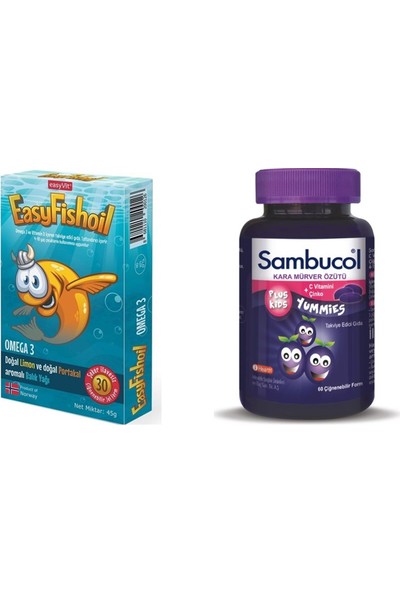 Easyvit Easyfishoil Omega 3 Çiğnenebilir 30 Jel Tablet+Sambucol Kids Yummies 60 Çiğneme Tableti