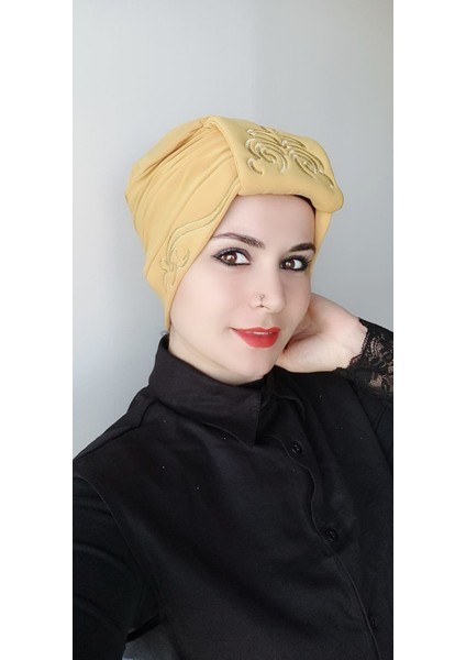 Kadın Şal Desen Bone Hardal