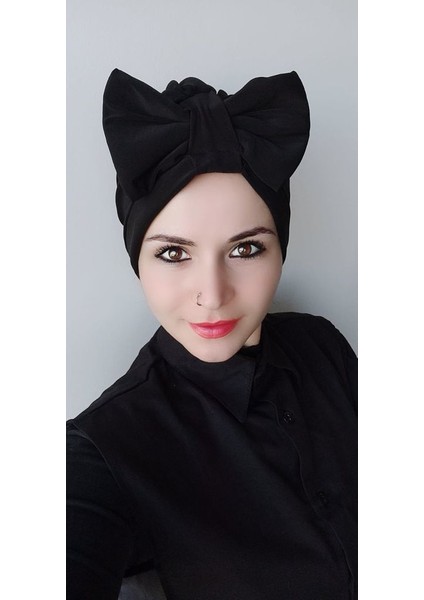 Kadın Çift Traflı Fiyonklu Bone Siyah