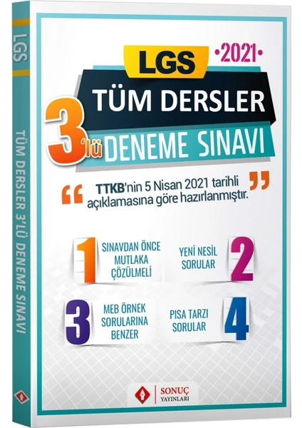 Sonuç Yayınları 2021 LGS Tüm Dersler 3 Lü Deneme