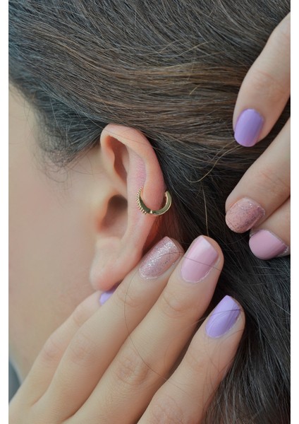 Sacce Scarves&Accessories 14K Gold Renk Zirkon Taşlı Halka Tragus Helix Kıkırdak Piercing fırsatları