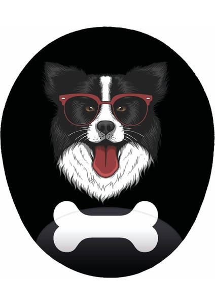 Gözlüklü Collie Köpek Siyah Zemin Bilek Destekli Köpekli Mouse Pad