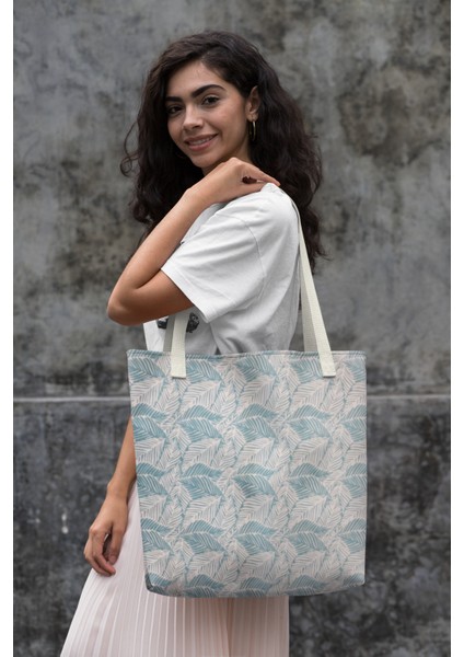 Bez Çanta Mint Yeşil Üzerine Yaprak Desenli Kanvas fiyatları