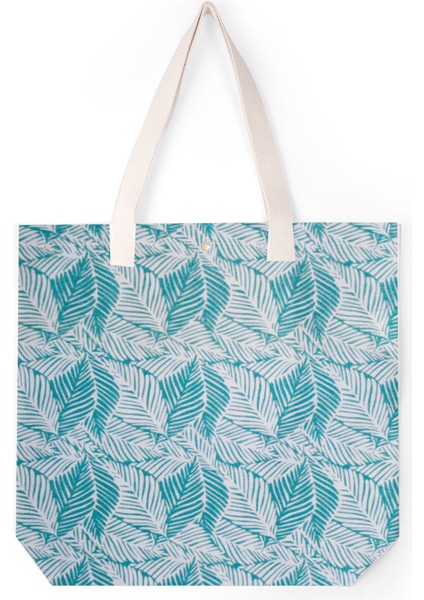 Bez Çanta Mint Yeşil Üzerine Yaprak Desenli Kanvas