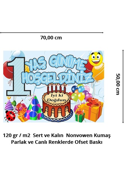 1 Yaş Günüme Hoşgeldiniz Afiş, 70cm x 50cm - Mavi fiyatları