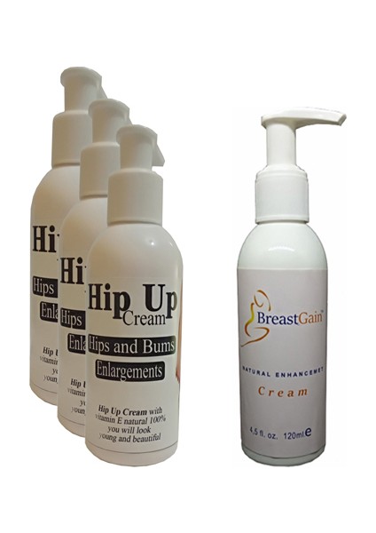Hipup Hip Enlargement Cream Kalça , Vücut Kremi 120 ml 3 Adet+Breastgain Toparlayıcı Göğüs Bakım Kremi