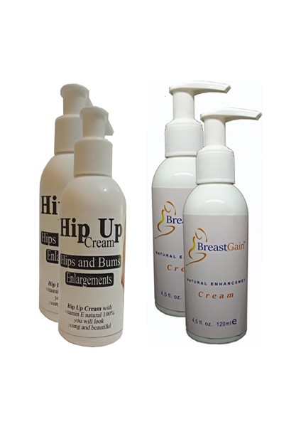 Hipup Hip Enlargement Cream Kalça , Vücut Kremi 120 ml 2 Adet+Breastgain Toparlayıcı Göğüs Bakım Kremi 2 Adet