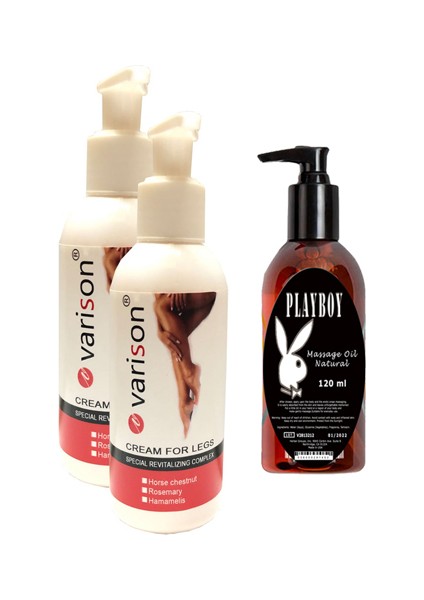 Varison Varicose Vein Defense Cream ,diz,bacak Bakım Kremi 120 ml 2 Adet + Playboy Masaj Yağı 120 ml