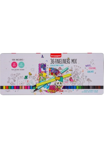 60241036 Fineliners Mix Teneke Kutu Çizim Kalemi Seti 36'lı