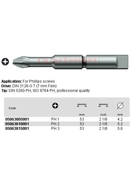 851/8 Tz Bits Ph/yıldız 1 x 53MM 05063805001