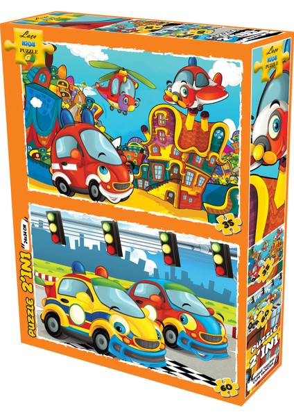 Laço Kids Sevimli Taşıtlar 2ın1 Puzzle 35-60 Parça