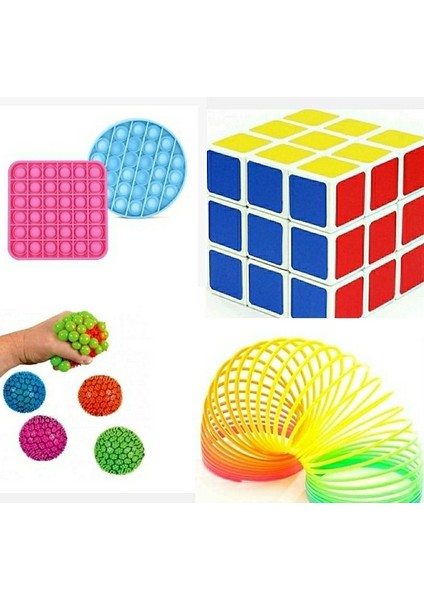 Pop it Up Popit Duyusal Zihinsel Stres Oyun 2 Ad Rubik Zeka Küp 1 Ad Beyin Stres Top 1 Ad Stres Yayı 1 Ad.